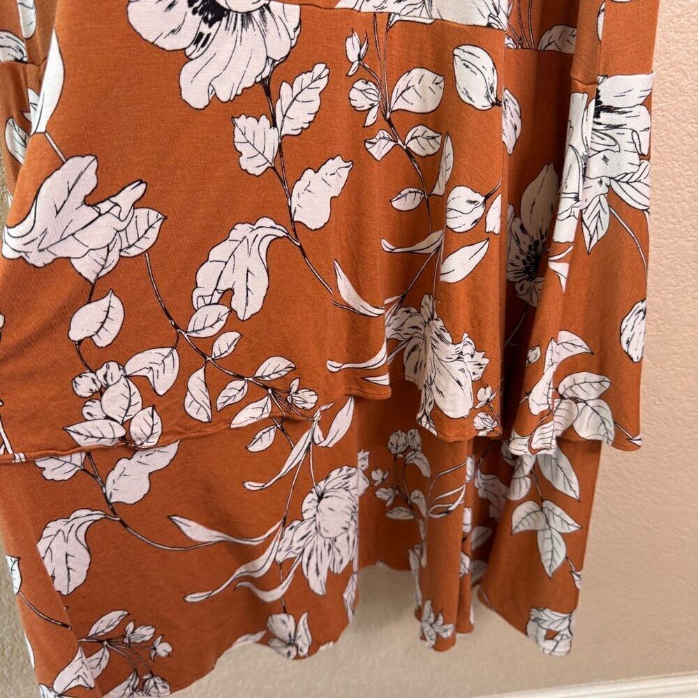 Anthropologie Ruffled Floral Midi Dress Womens Small Faux Wrap Rust Orange Boho - Picture 11 of 15